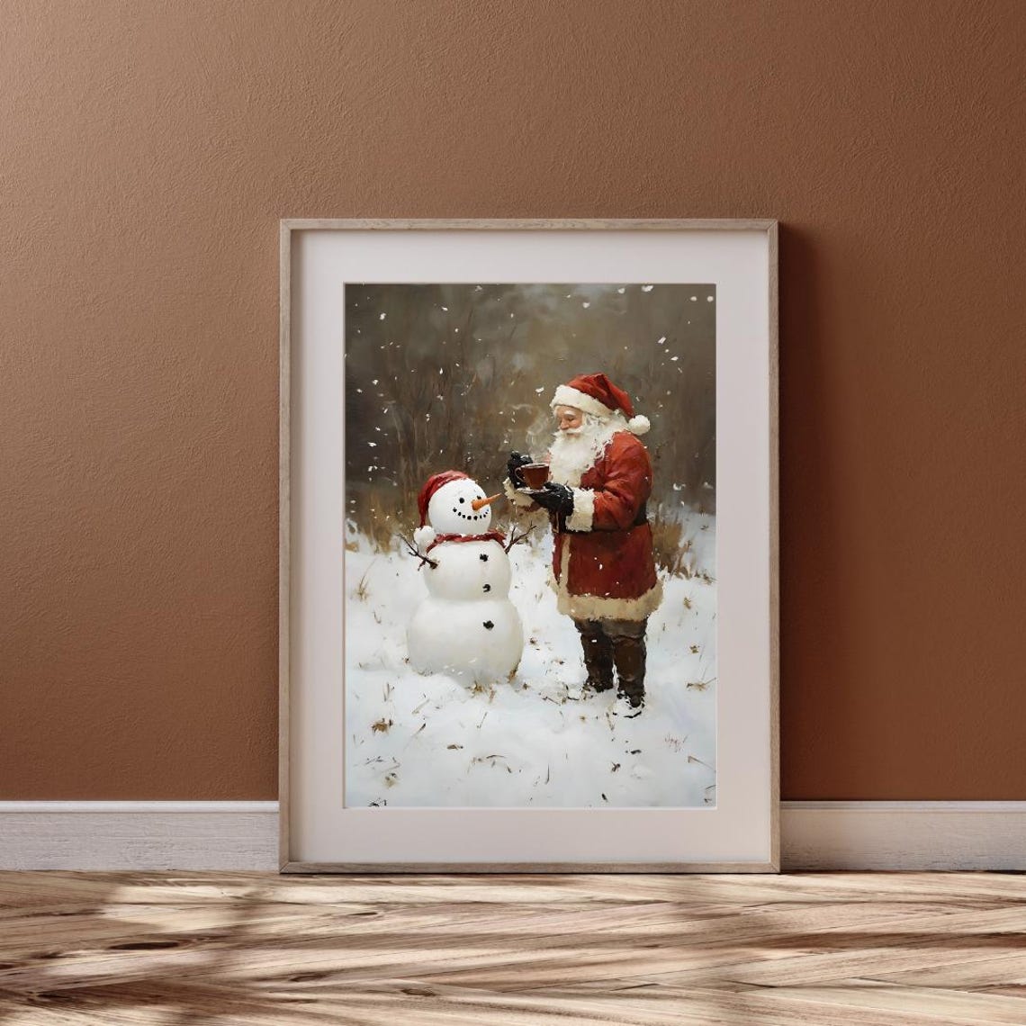 Santa Claus Sharing Cocoa With Smiling Snowman Christmas Art Print - Image 4