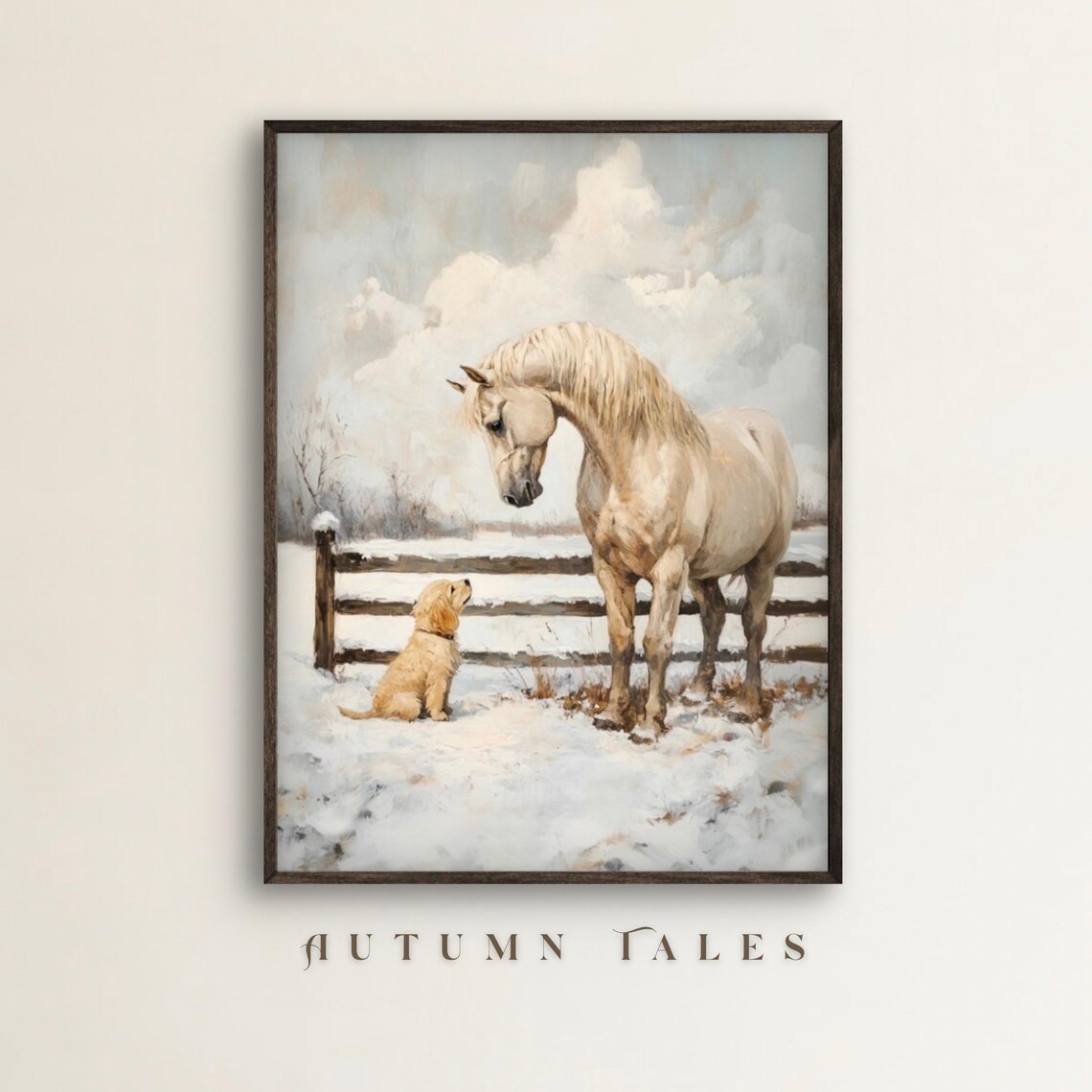 Vintage Winter Farm Art Print, Christmas Animals