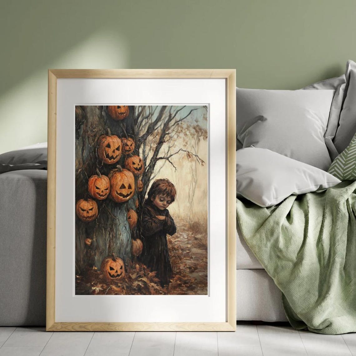 Spooky Halloween Jack O Lantern Tree Boy Dark Academia Fall Poster - Image 4