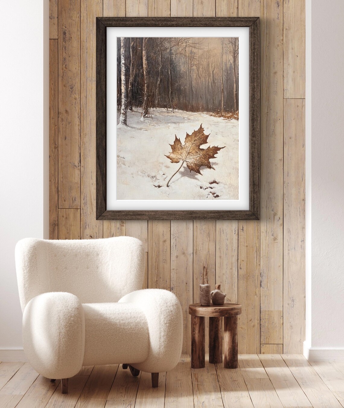 Vintage Winter Forest Maple Leaf Snow Print - Image 3