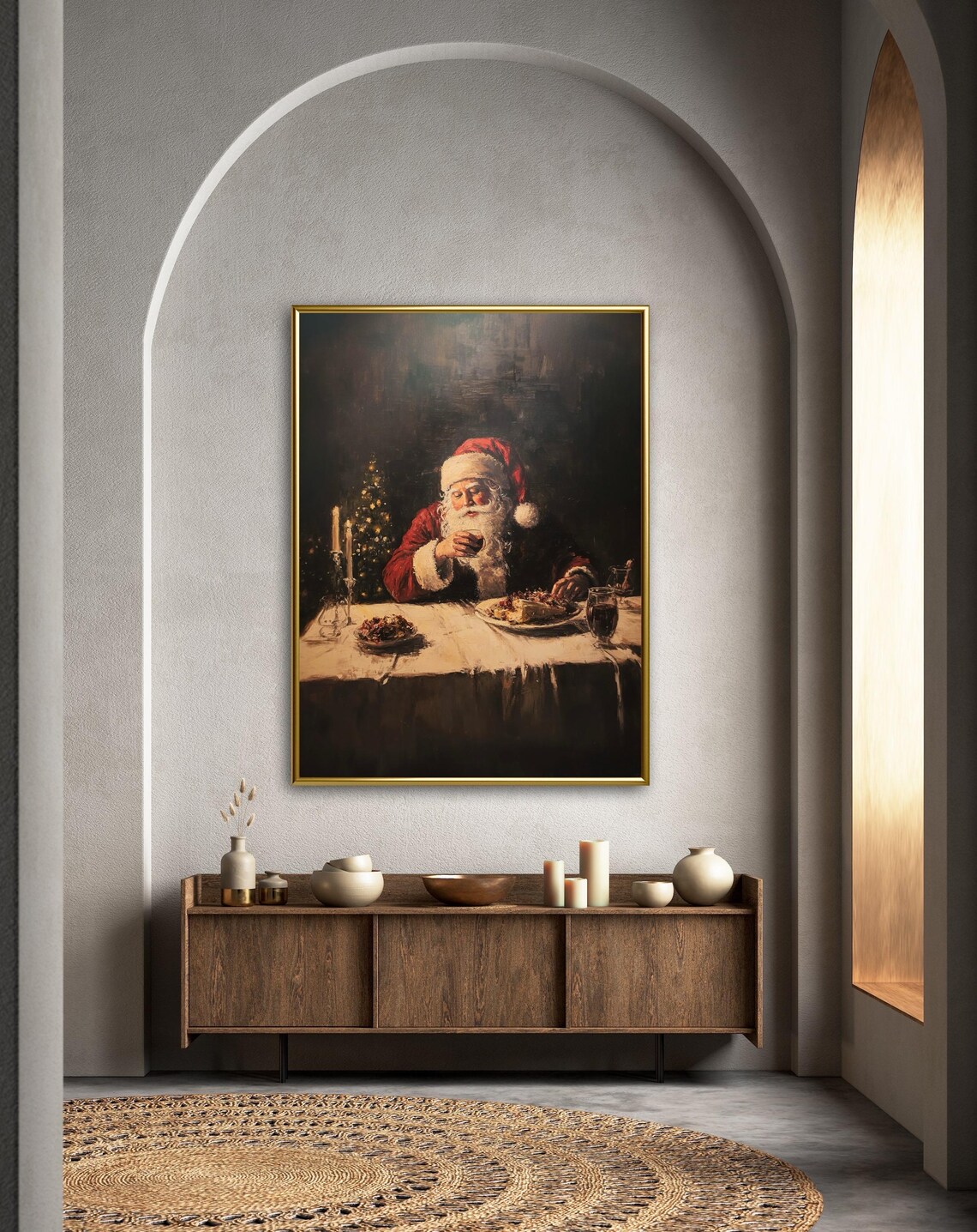 Vintage Santa Christmas Dinner Moody Oil Painting Holiday Poster - Image 4