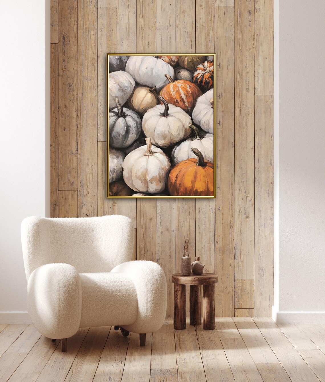 Heap of White and Orange Pumpkins Patch Farmhouse Autumn Color Wall Art - Image 3