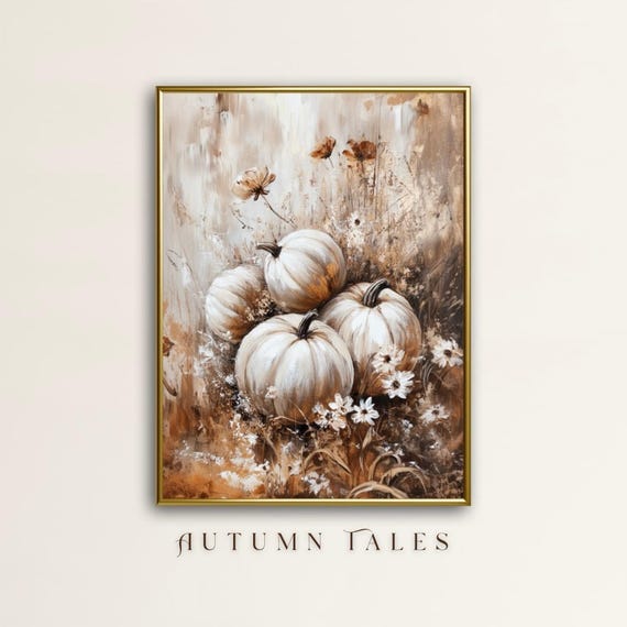 Moody Fall Wall Art Print Pumpkin Patch Wildflowers Still Life Farmhouse Decor Cozy Muted Tones Floral Print Vintage Antique