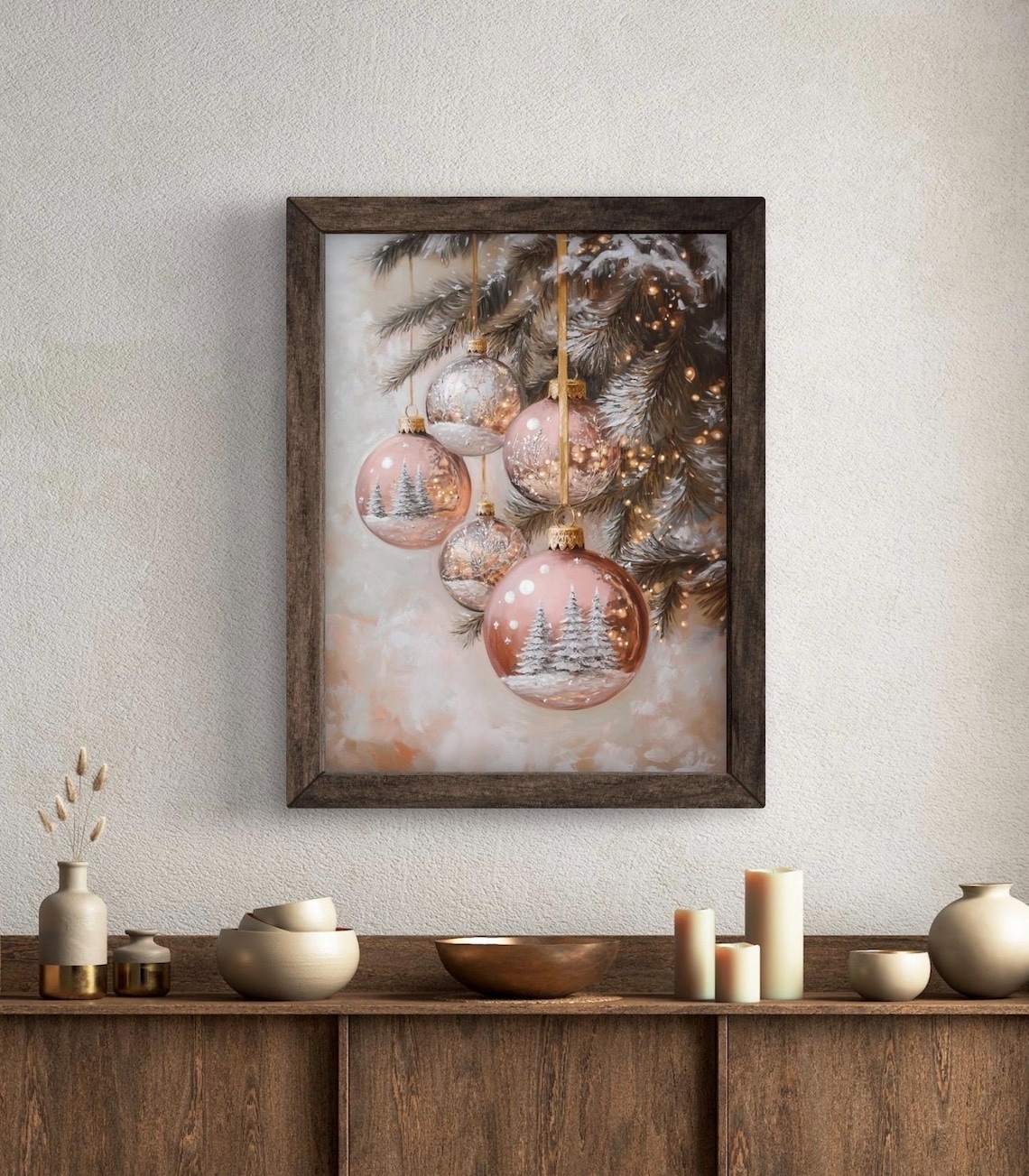 Vintage Christmas Ornaments Art Print, Pink Rose Gold - Image 6