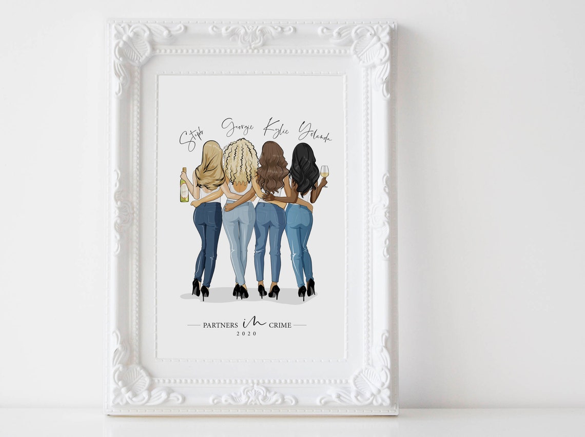 Custom Best Friends Trio Portrait Personalized Wine Night Poster - Image 3
