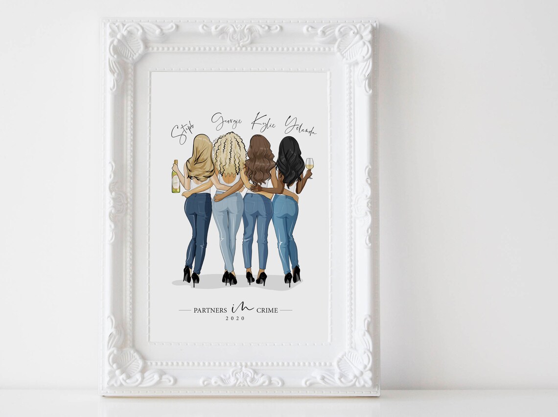 Partners in Crime 2020 Three Best Friends Wine Night Portrait Poster - Image 3