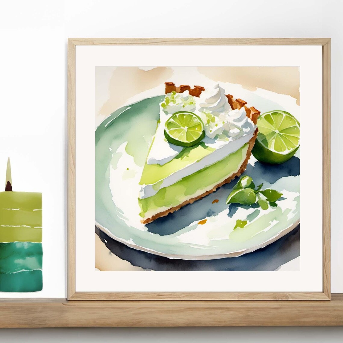Key Lime Pie Watercolor Art Print, Kitchen Decor
