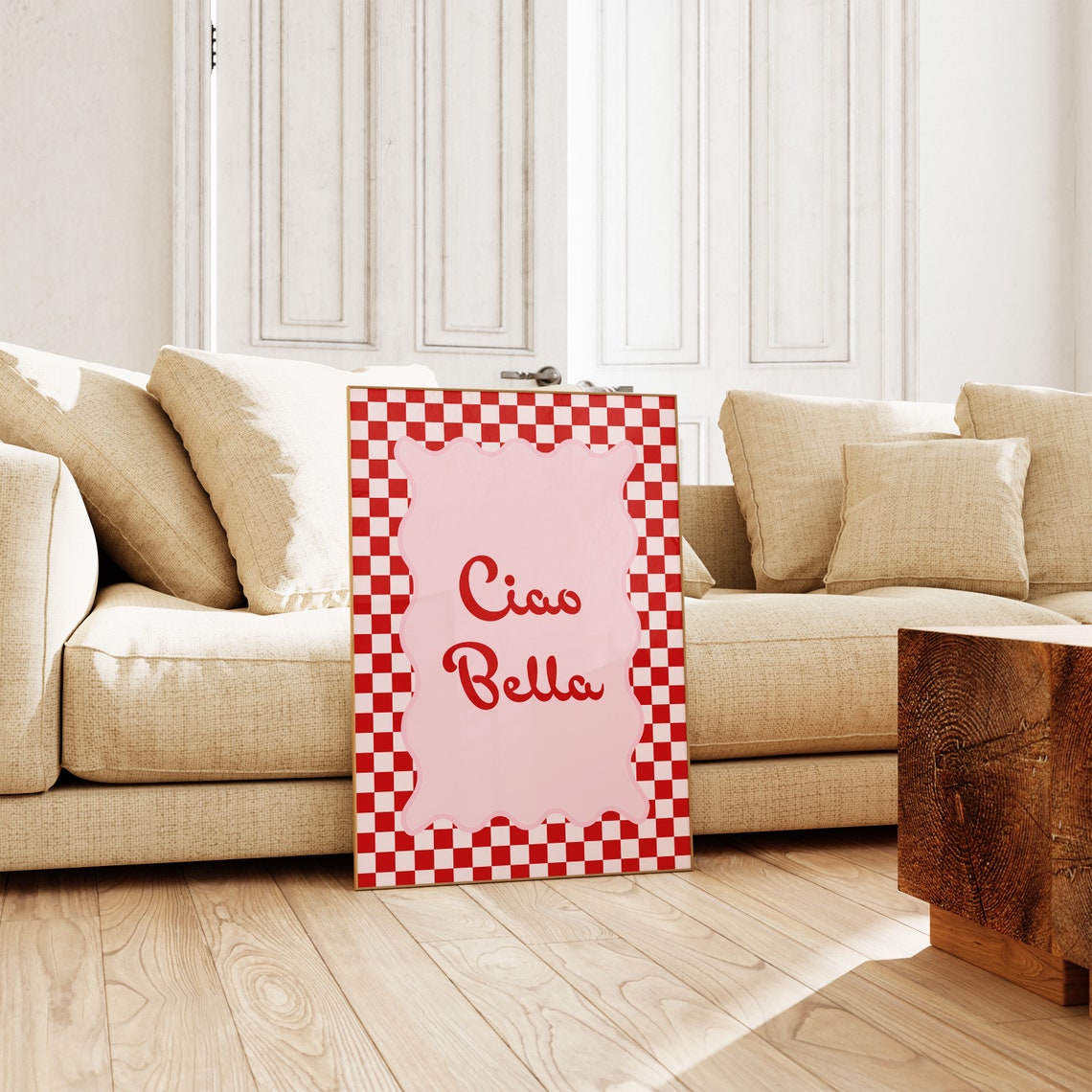 Ciao Bella Red Checkered Retro Italian Kitchen Dining Wall Poster - Image 2