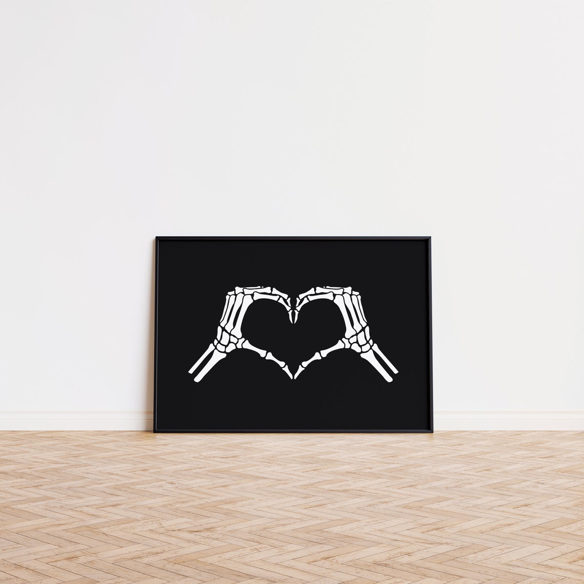 Skeleton Hands Heart White on Black Gothic Spooky Halloween Poster - Image 2