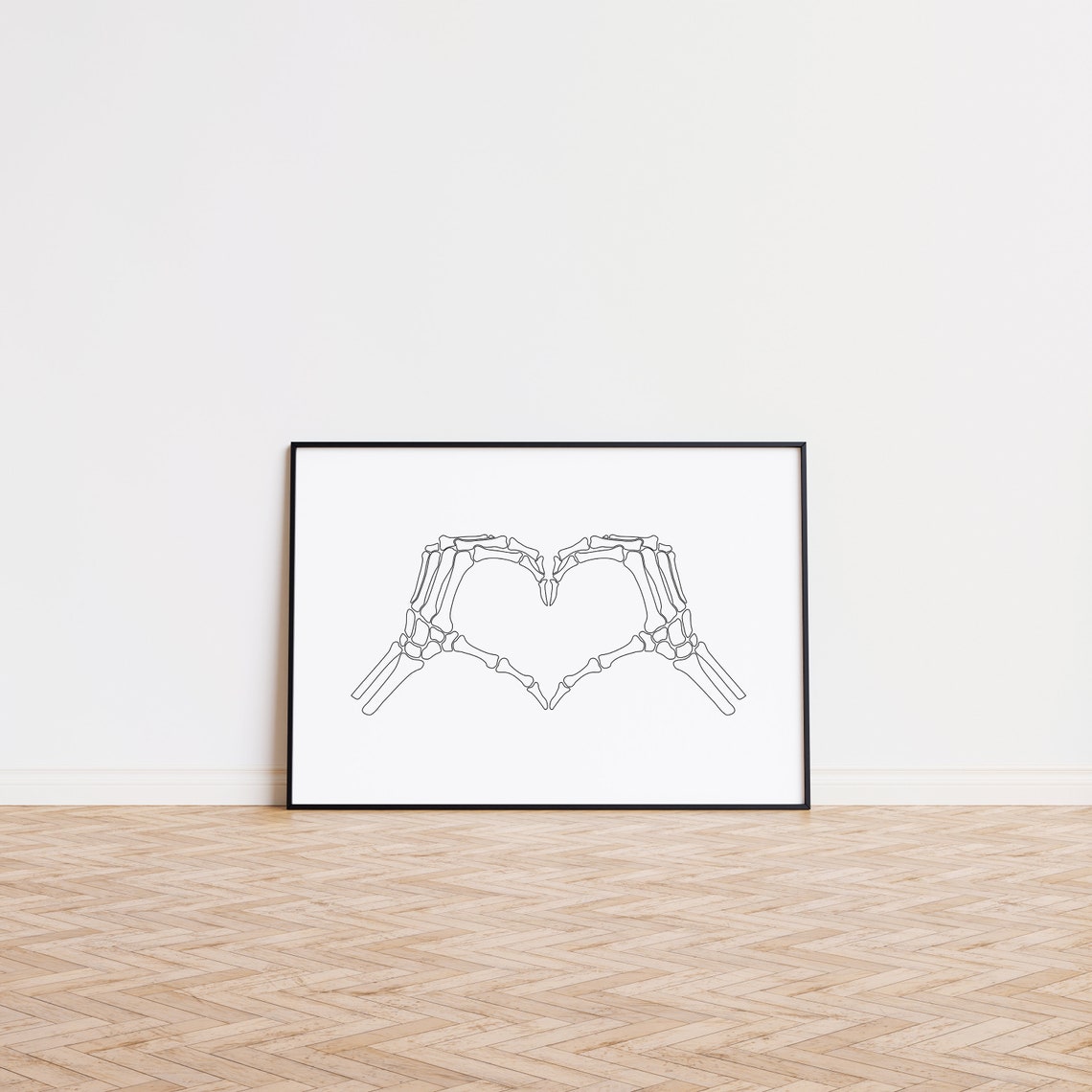 Skeleton Hands Heart Line Art Black White Spooky Halloween Poster