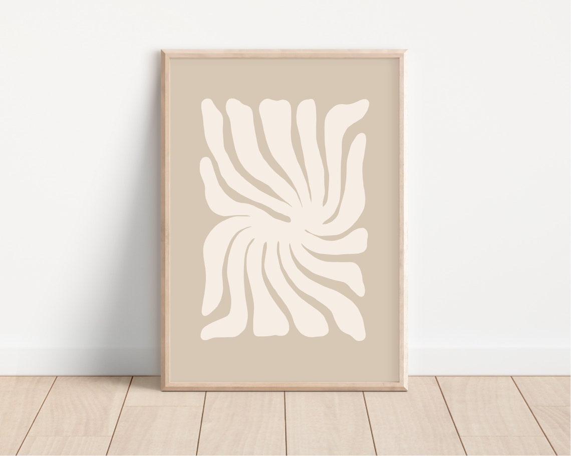 Taupe White Organic Sunburst Modern Abstract Botanical Poster - Image 2