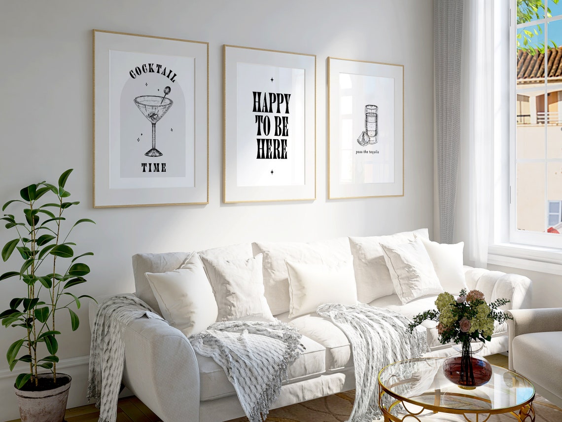 Cocktail Time Happy To Be Here Bar Cart Trio Gallery Print Set
