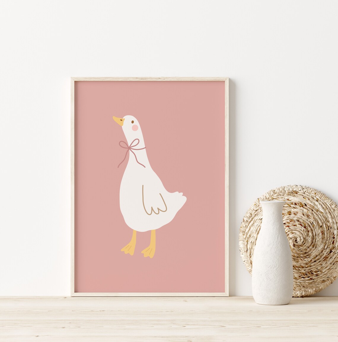 White Goose With Bow Cute Pink Girl Nursery Animal Decor Poster - Image 4