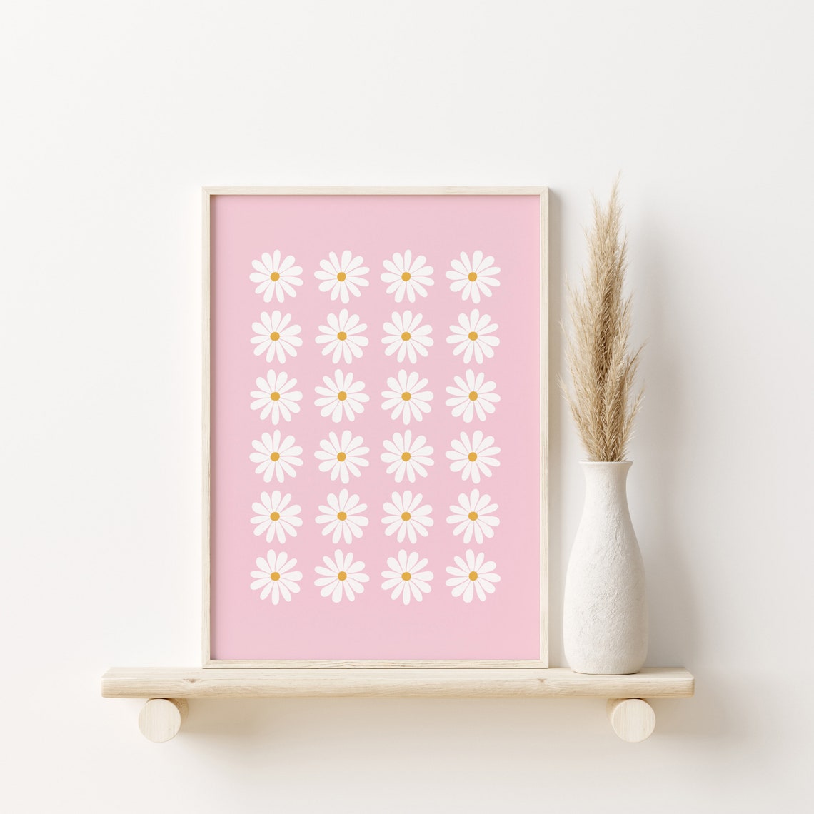 Daisy Grid Pattern Pink White Floral Retro Girl Room Decor Poster - Image 3