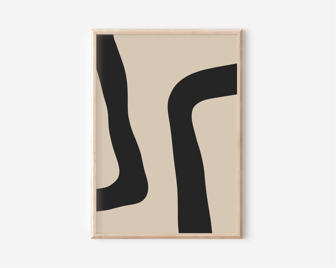 Beige Black Bold Wavy Lines Minimalist Abstract Modern Art Poster - Image 3