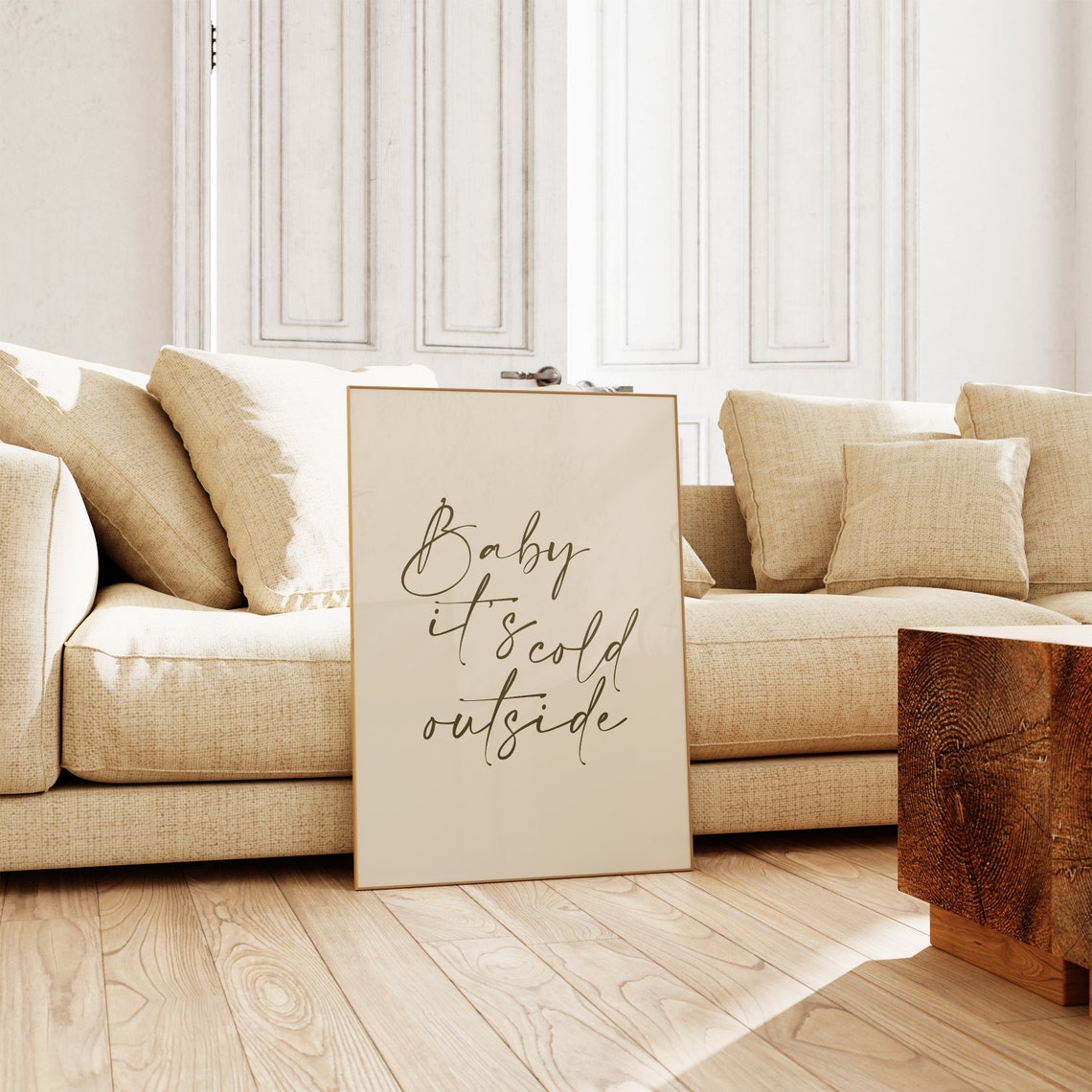 Baby Its Cold Outside Script Poster Beige Boho Christmas Quote Art - Image 3