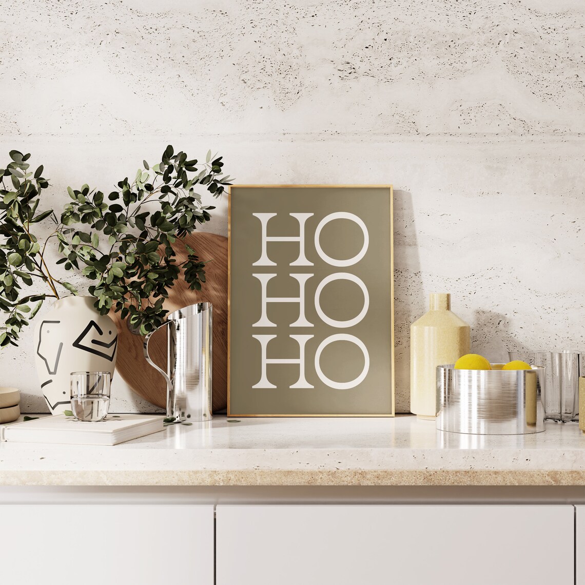 Ho Ho Ho Christmas Quote Olive Green Modern Winter Holiday Poster - Image 3