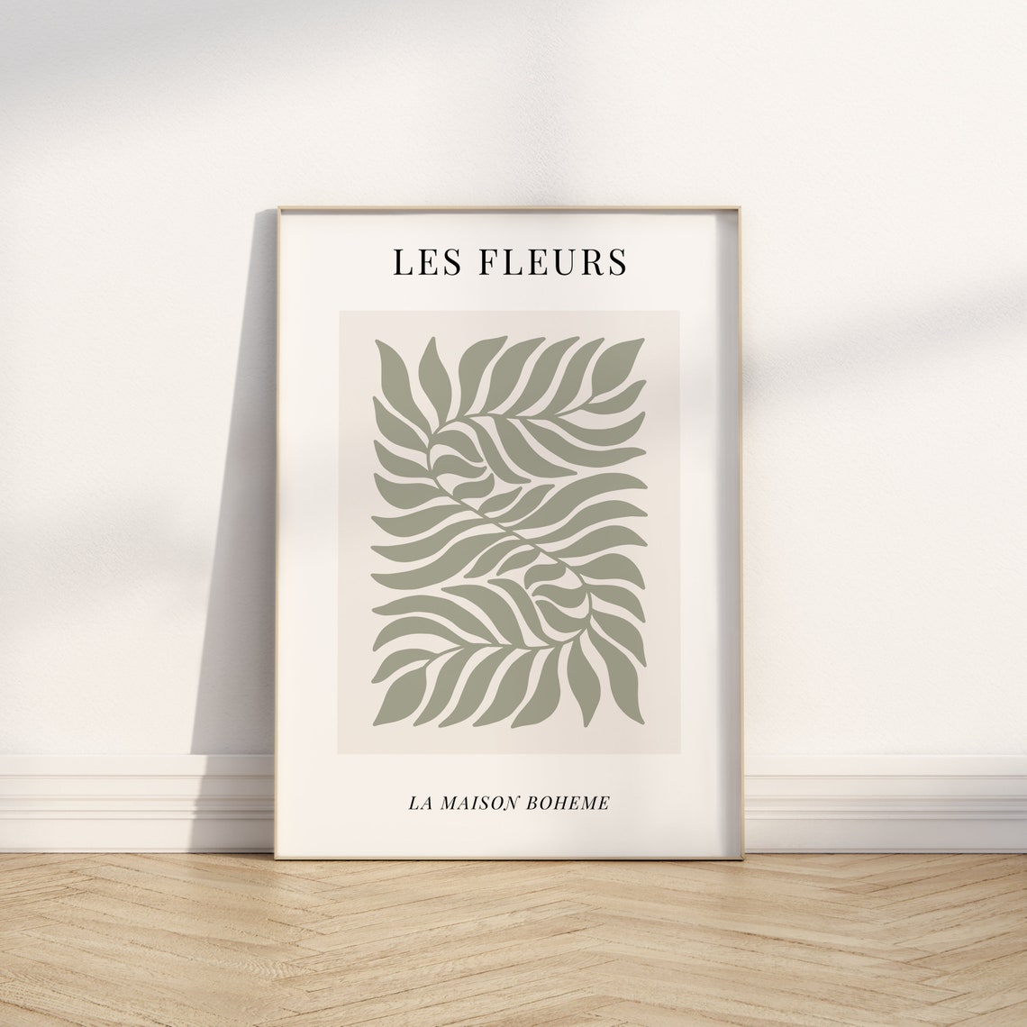 Les Fleurs Sage Green Botanical Frond French Boho Decor Poster