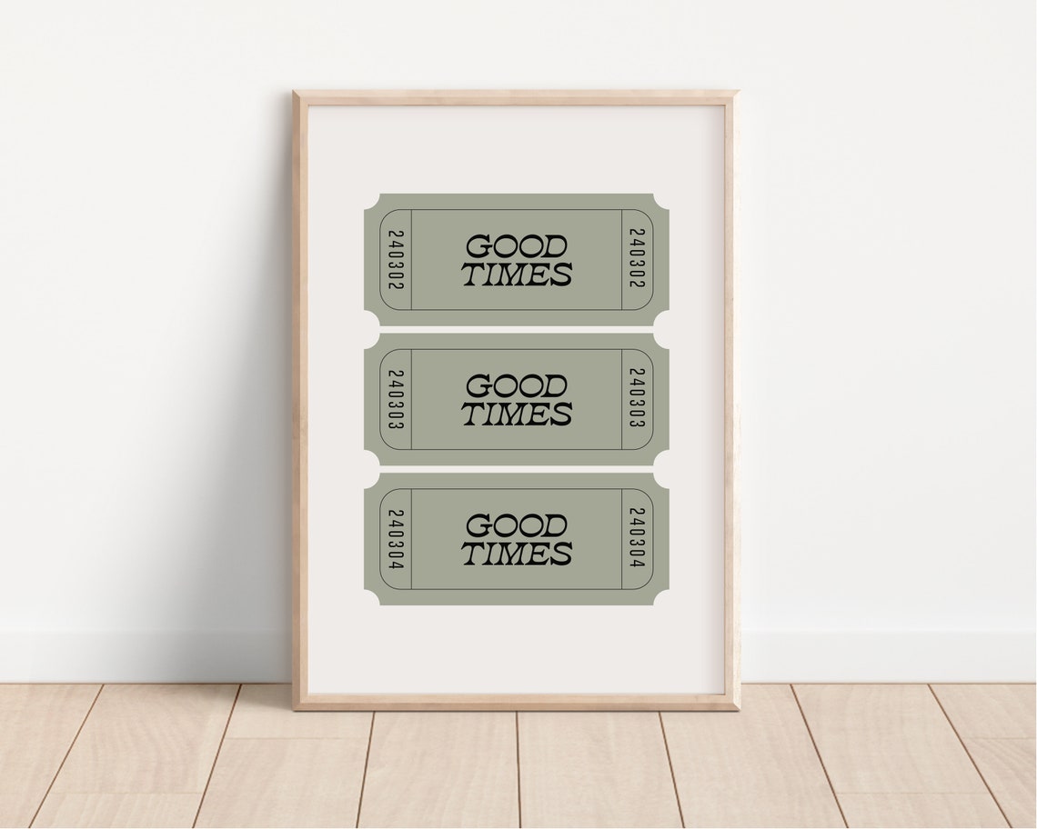 Good Times Sage Green Retro Ticket Stubs Trendy Dorm Wall Poster