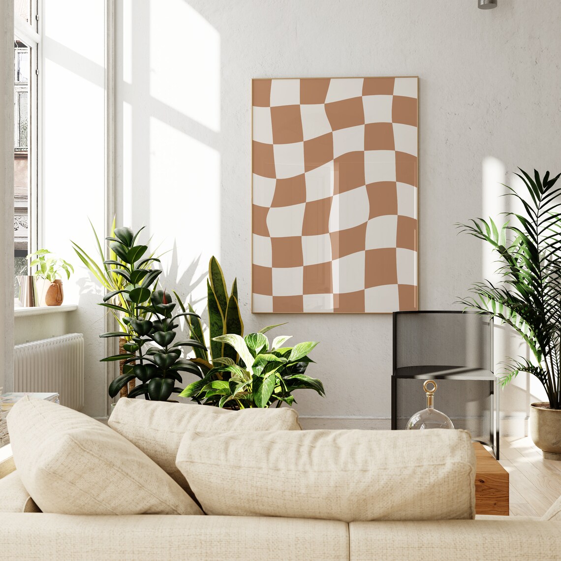 Terracotta Checkered Print, Neutral Checkerboard Art - Image 3