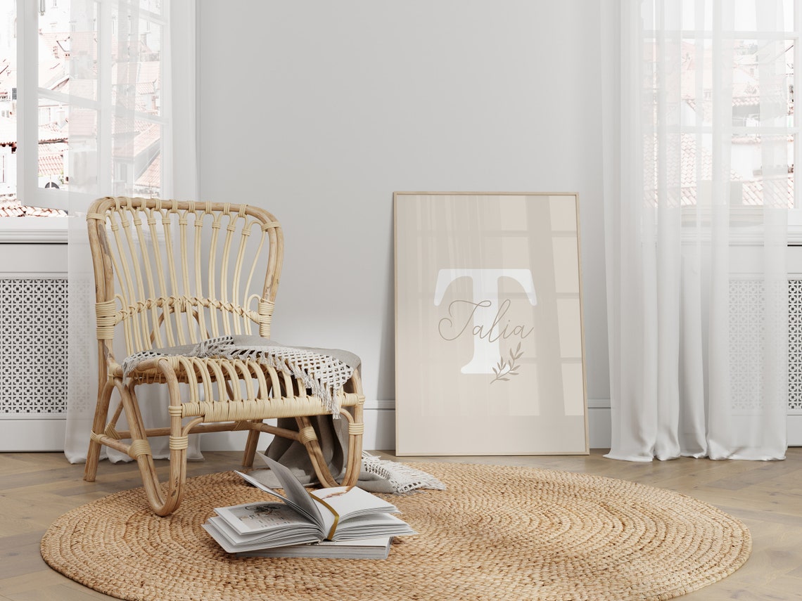 Birdie Custom Initial Name Nursery Print For Beige Baby Rooms - Image 4