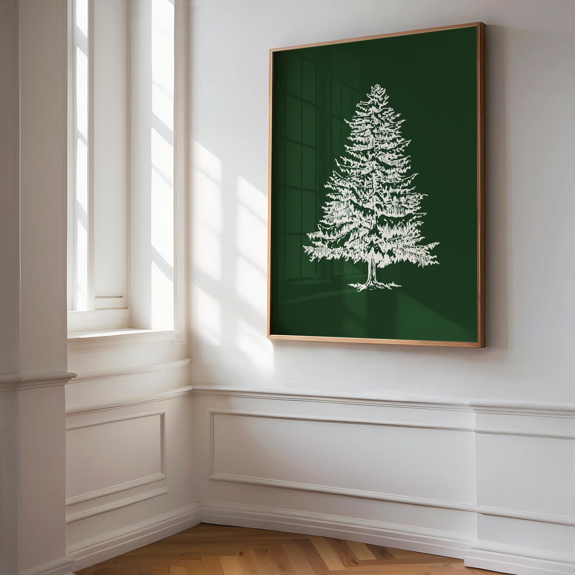 White Pine Tree On Dark Green Vintage Botanical Christmas Poster - Image 3