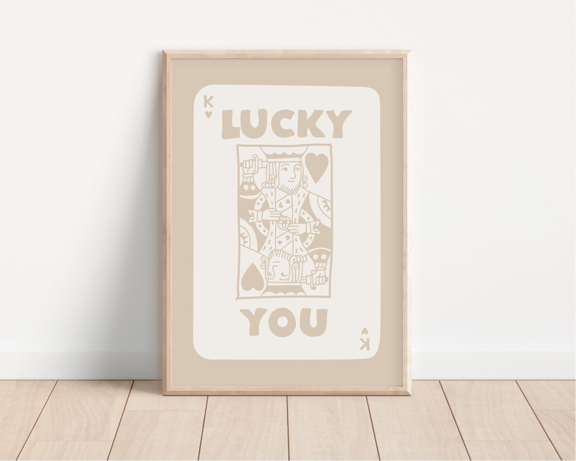 Lucky You King of Hearts Playing Card Beige Trendy Print Decor - Image 3