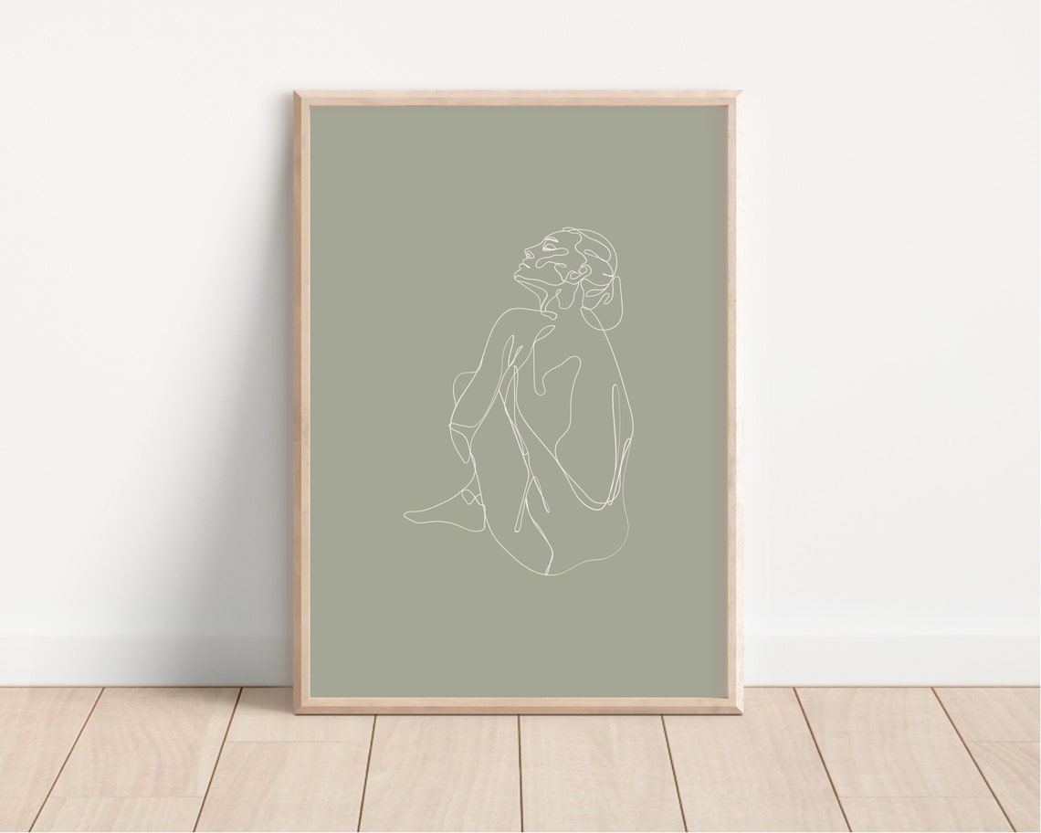 Sage Green Woman Line Art Seated Figure Feminine Sketch Print - Image 2