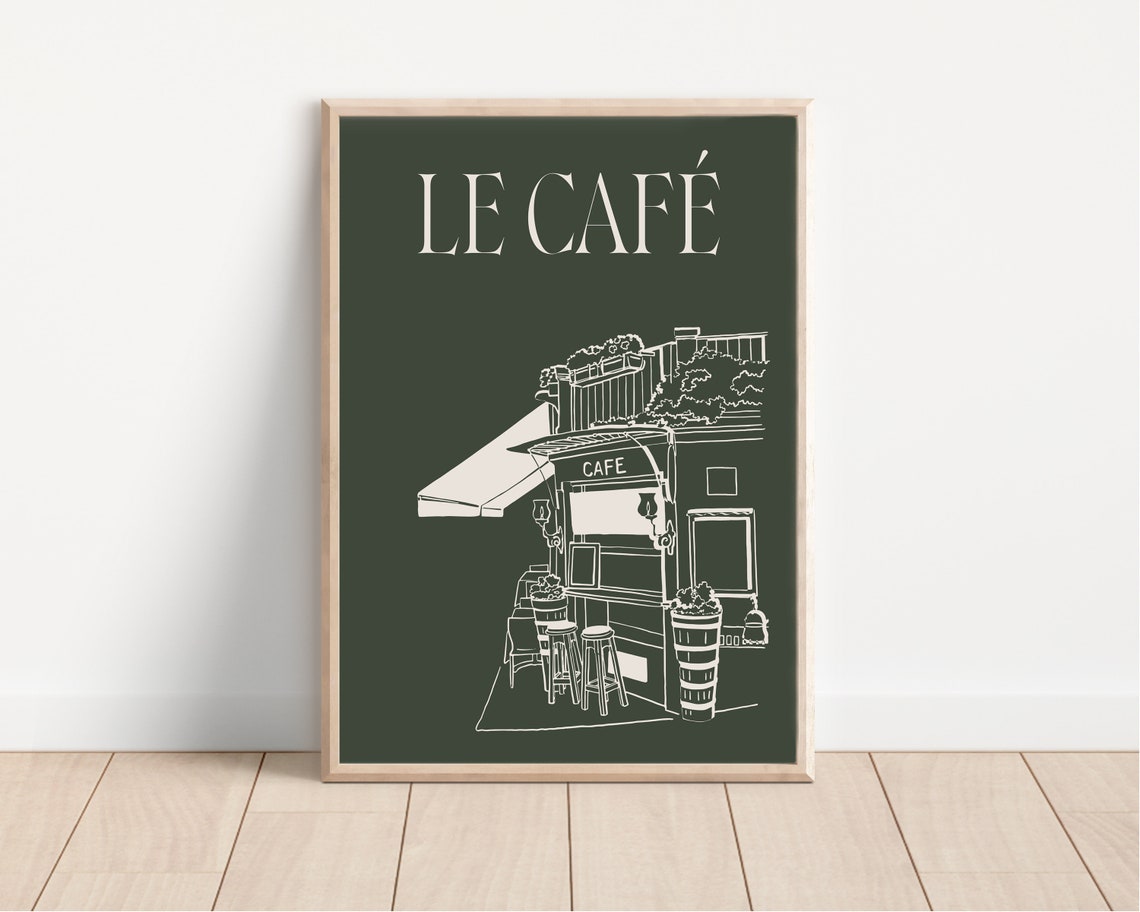 Le Cafe French Coffee Bar Sketch Poster For Dark Green Kitchens - Image 2