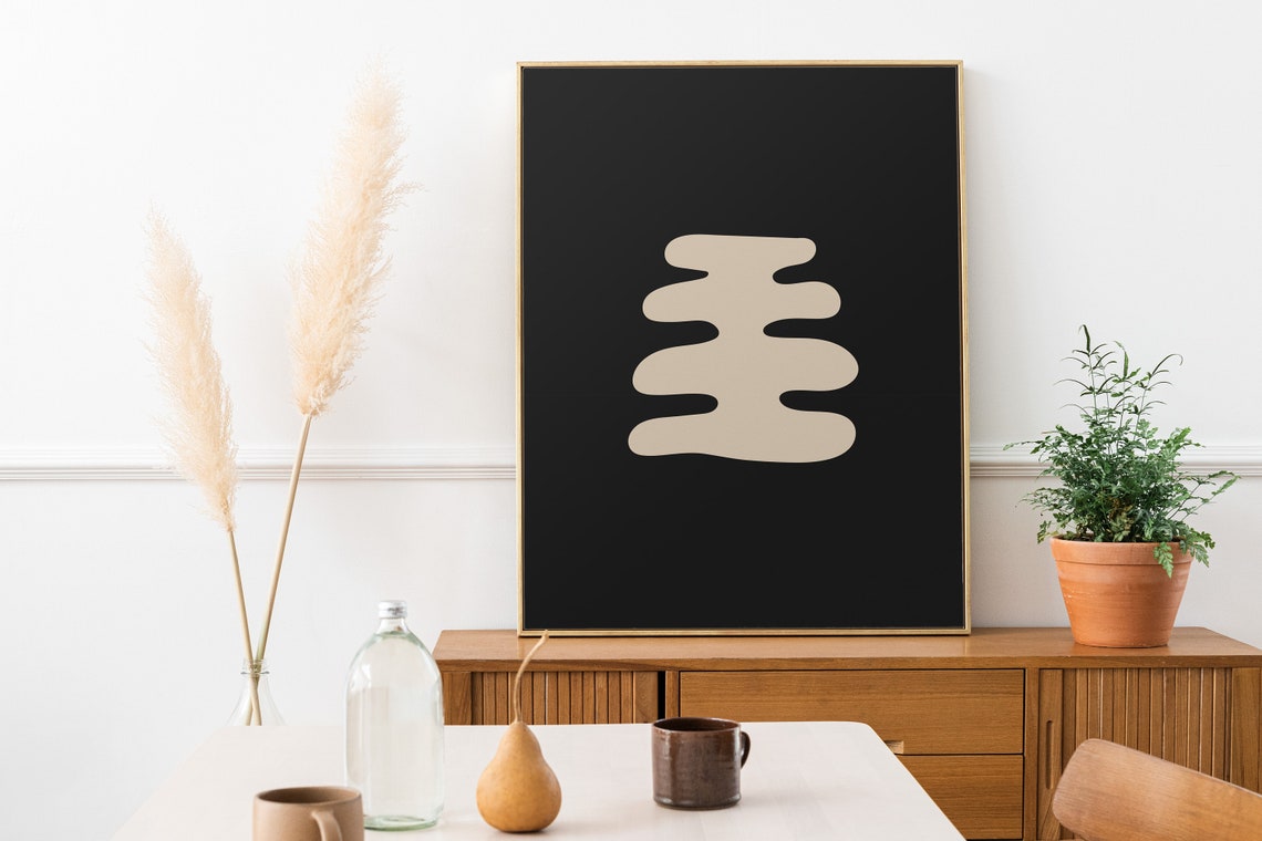 Black Cream Wavy Abstract Stacked Shape Modern Minimalist Poster - Image 3