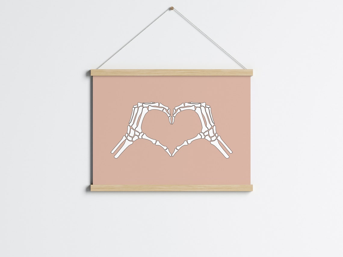 Skeleton Hands Heart White on Dusty Rose Spooky Halloween Poster - Image 2