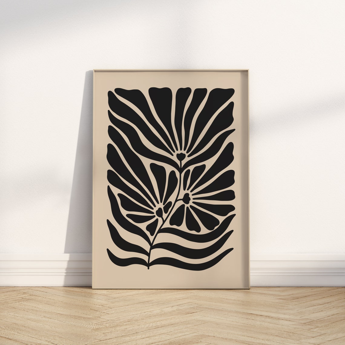 Black Tropical Leaf Bold Botanical Minimalist Cream Decor Poster - Image 4