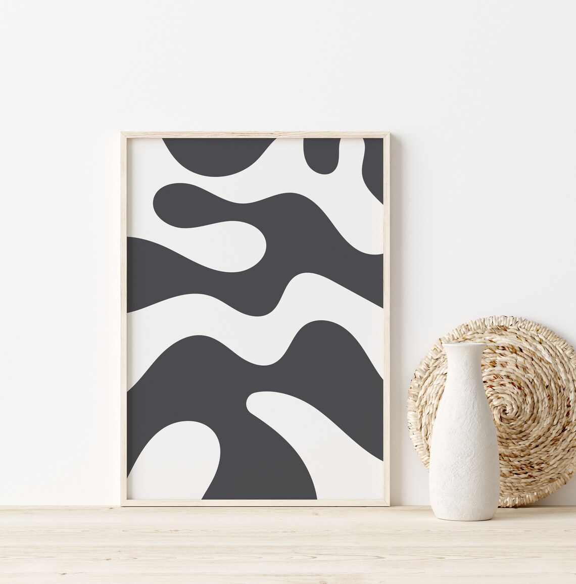 Charcoal Grey Wavy Abstract Bold Modern Living Room Wall Poster - Image 3