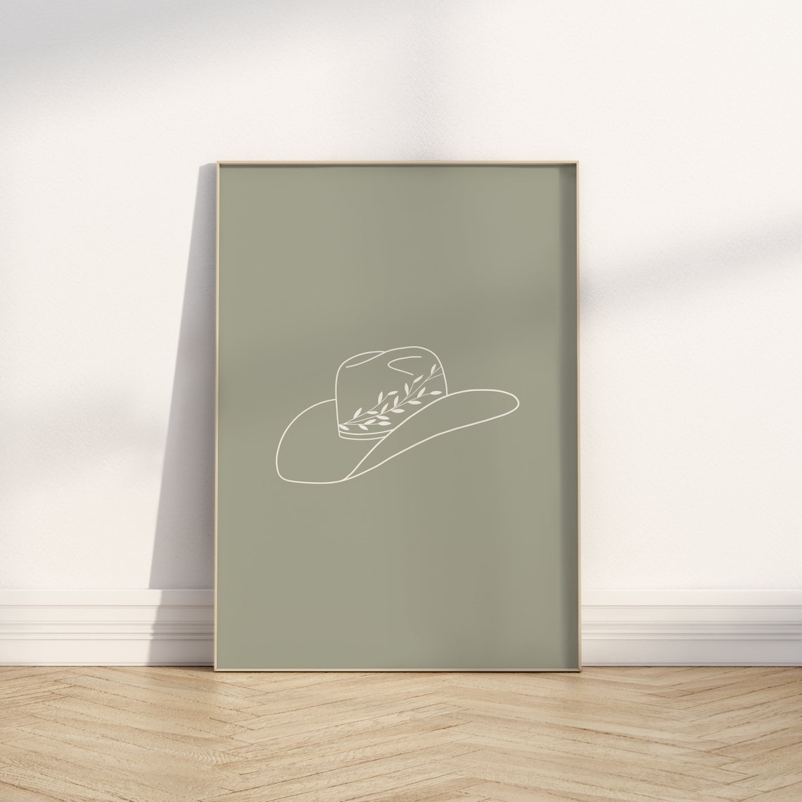 Cowboy Hat Line Art Sage Green Minimalist Western Decor Poster - Image 3