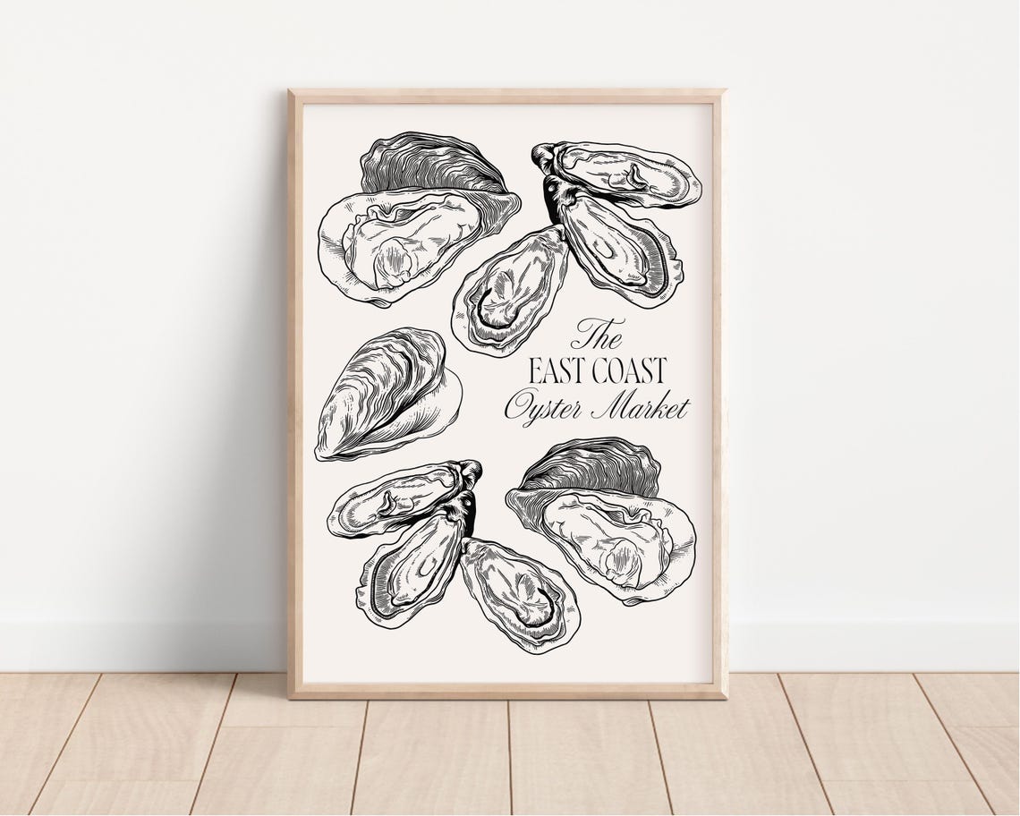 The East Coast Oyster Market Vintage Shell Line Art Kitchen Poster - Image 2