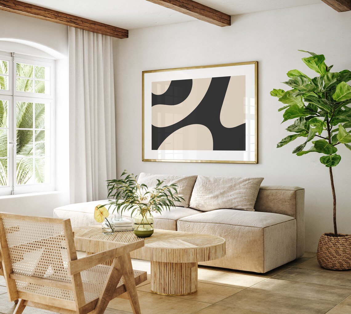 Minimalistic Beige and Black Abstract Art Print - Image 3