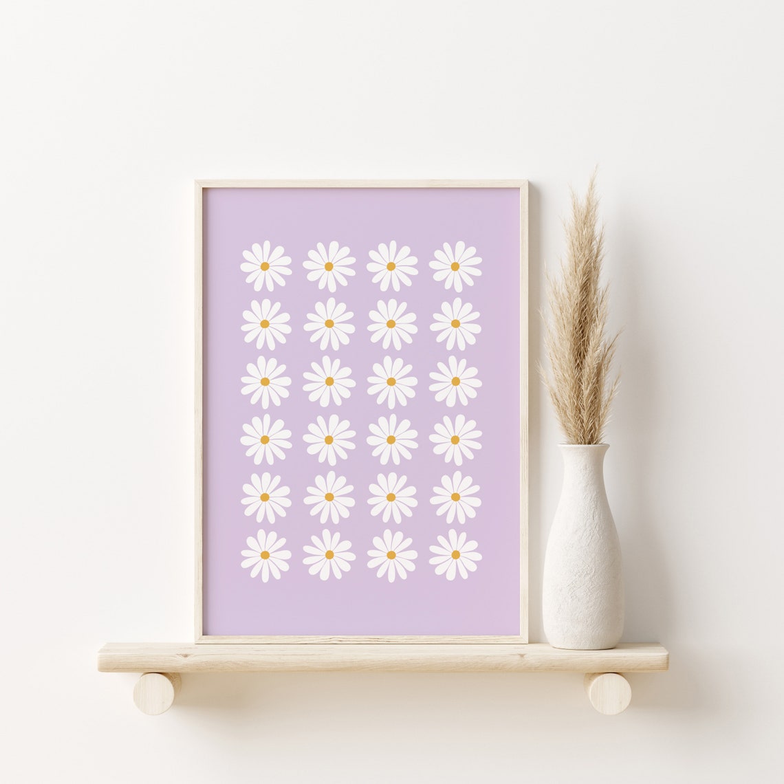 White Daisy Flower Grid Lavender Purple Nursery Boho Decor Poster - Image 2