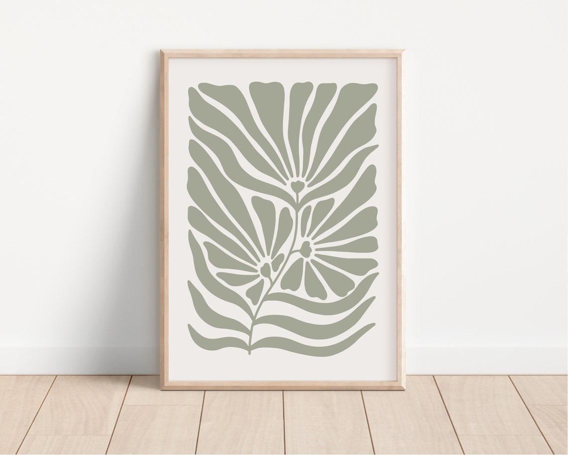 Sage Green Abstract Botanical Flowers Organic Minimalist Art Poster - Image 3