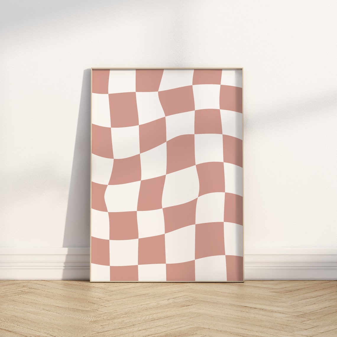 Dusty Pink Wavy Checkerboard Trendy Retro Checker Pattern Poster