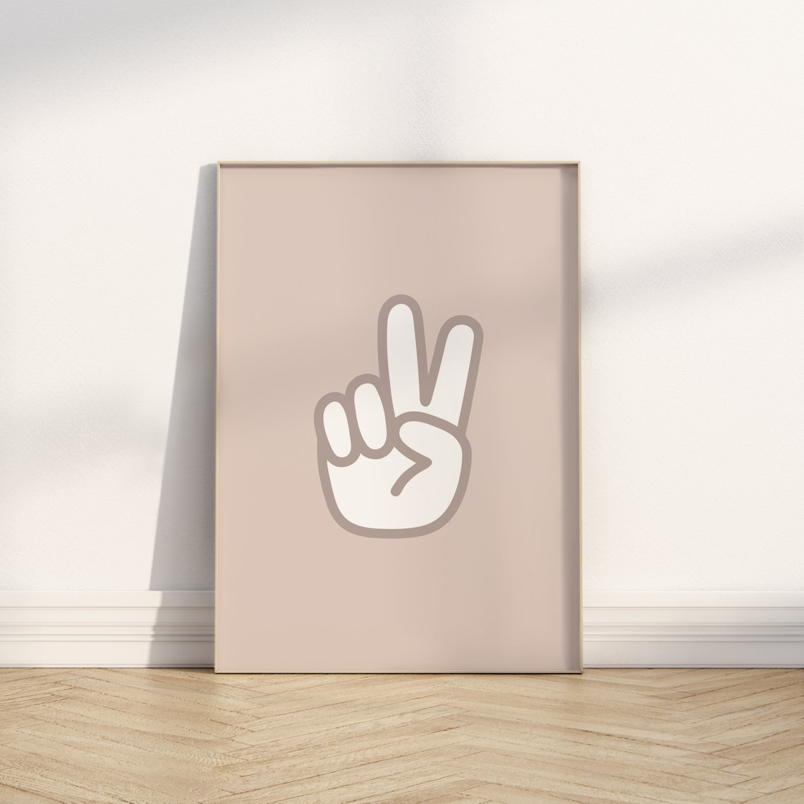 Beige Peace Sign Hand White Graphic Retro Minimalist Art Poster - Image 3