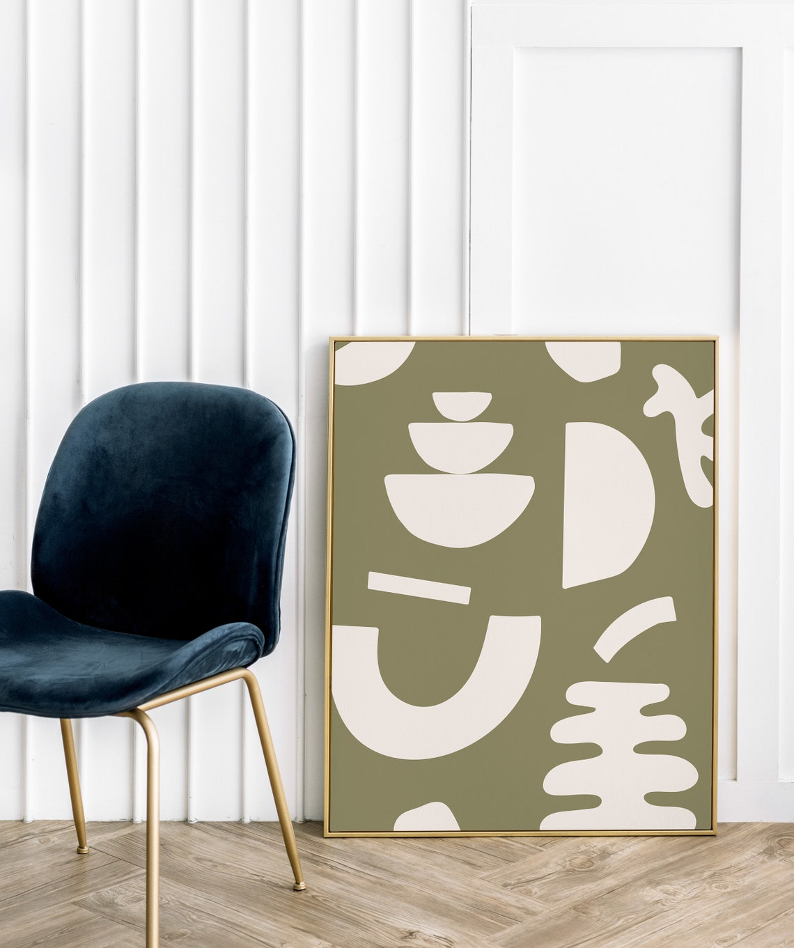 Olive Green Organic Abstract Modern Neutral Living Room Poster - Image 2
