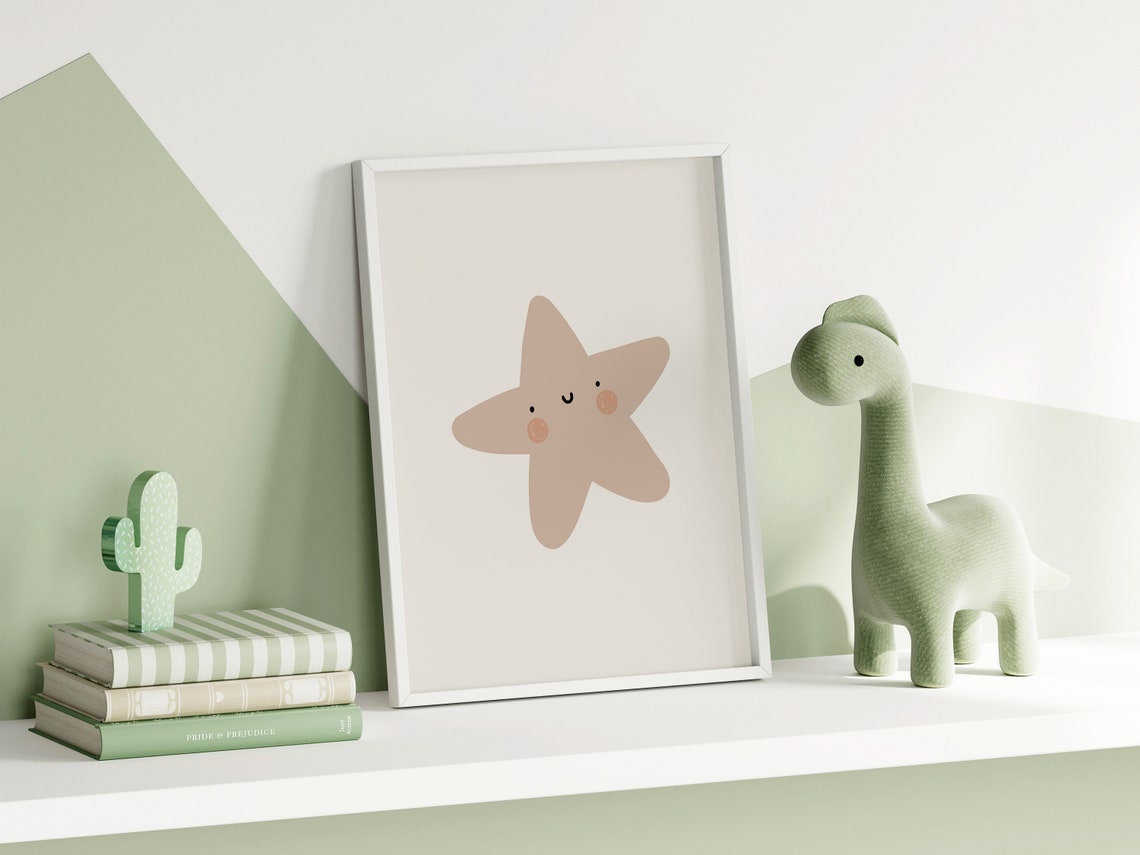 Smiling Star Nursery Neutral Tan Cute Kids Room Decor Poster - Image 2