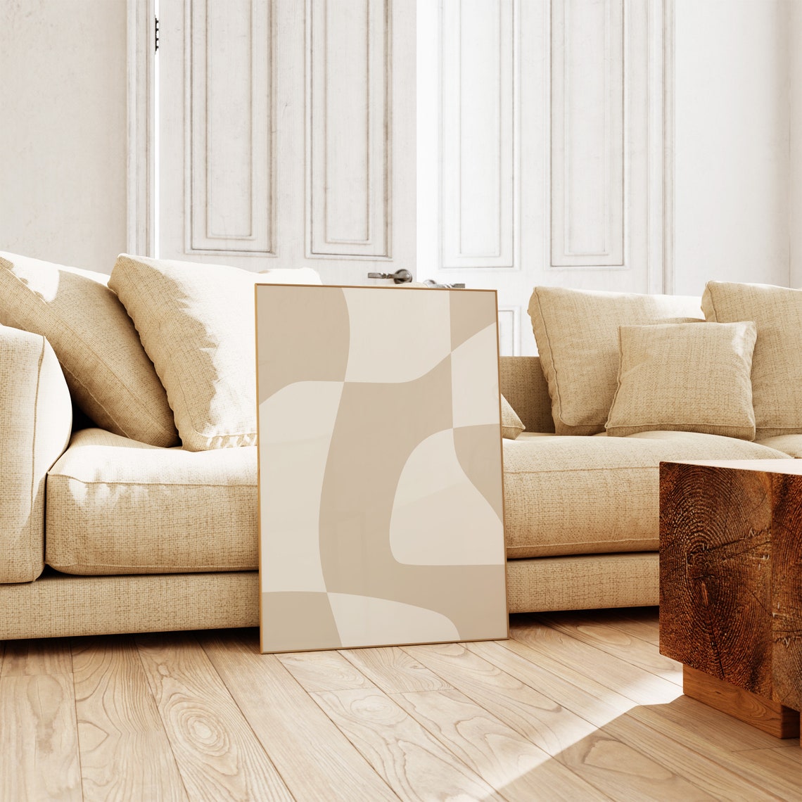 Neutral Beige Cream Organic Abstract Rounded Shapes Modern Poster