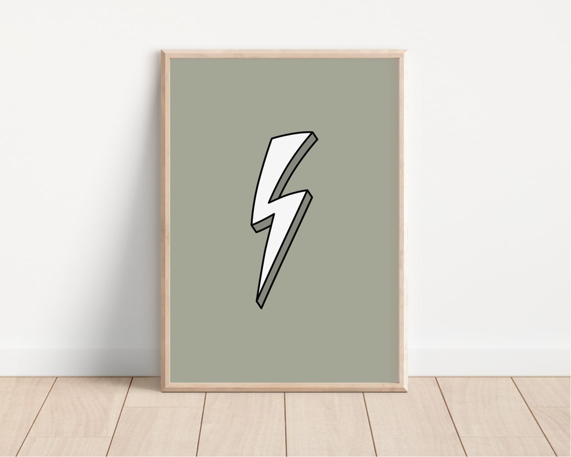 Sage Green Lightning Bolt Retro Graphic Nursery Minimalist Poster - Image 4