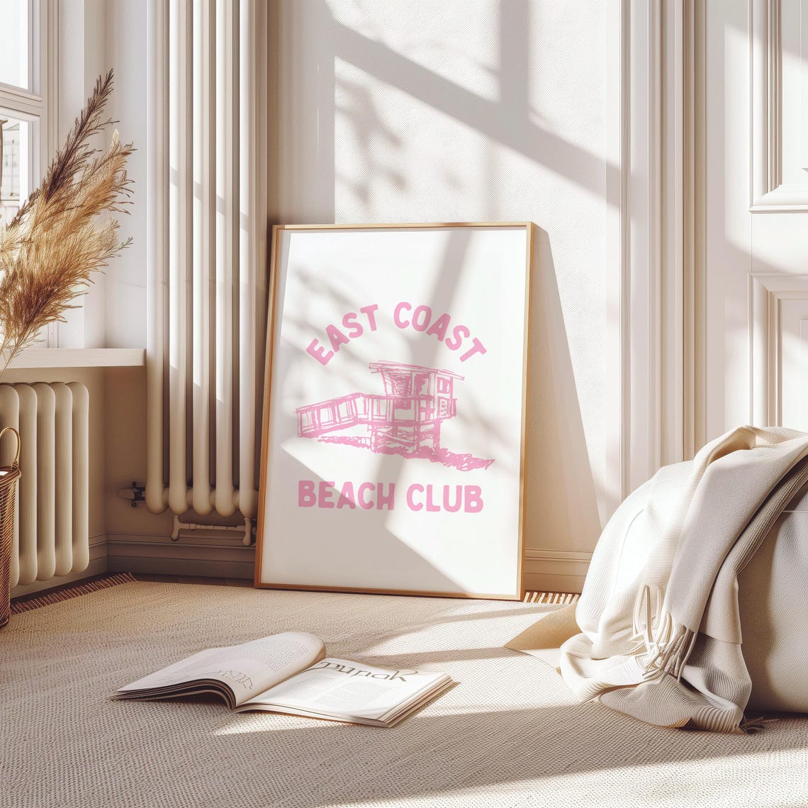 East Coast Beach Club Pink Lifeguard Tower Coastal Decor Poster - Image 3