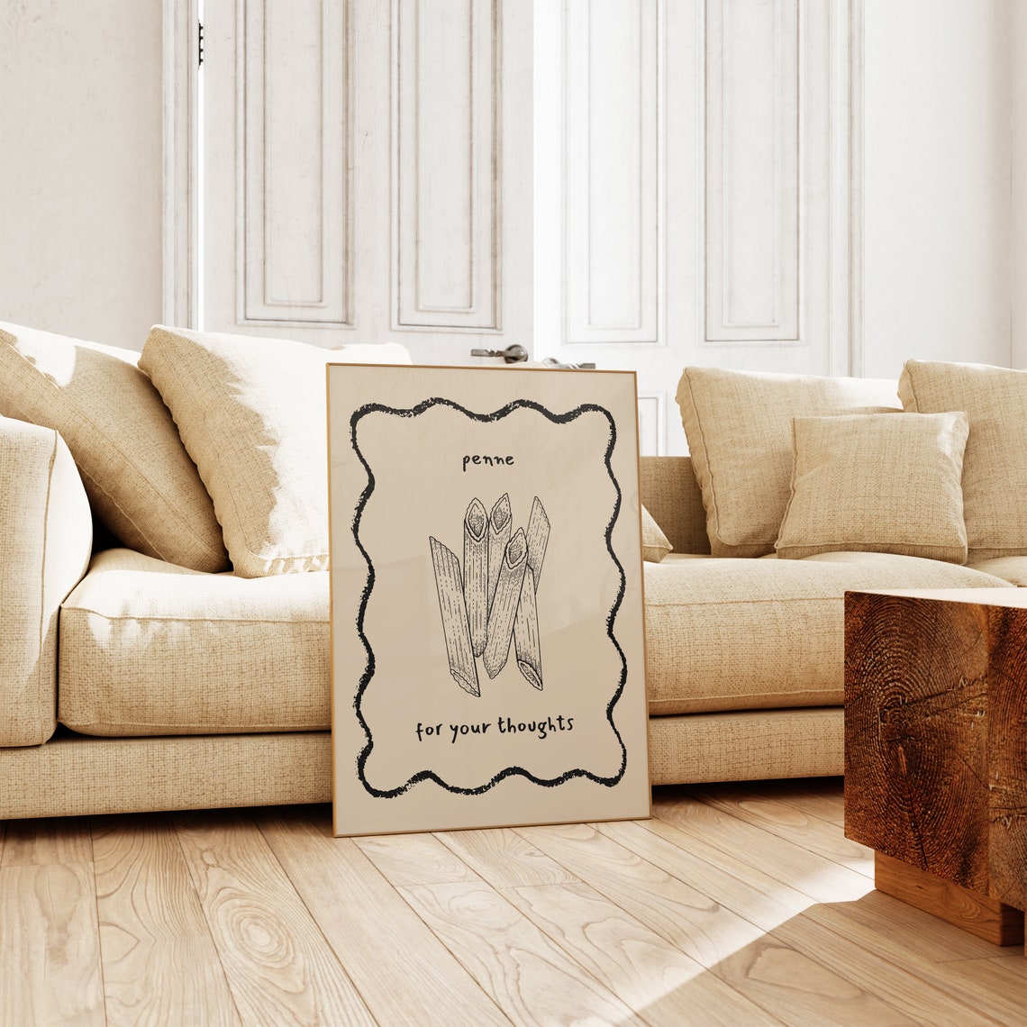Penne For Your Thoughts Pasta Sketch Punny Kitchen Decor Poster - Image 2