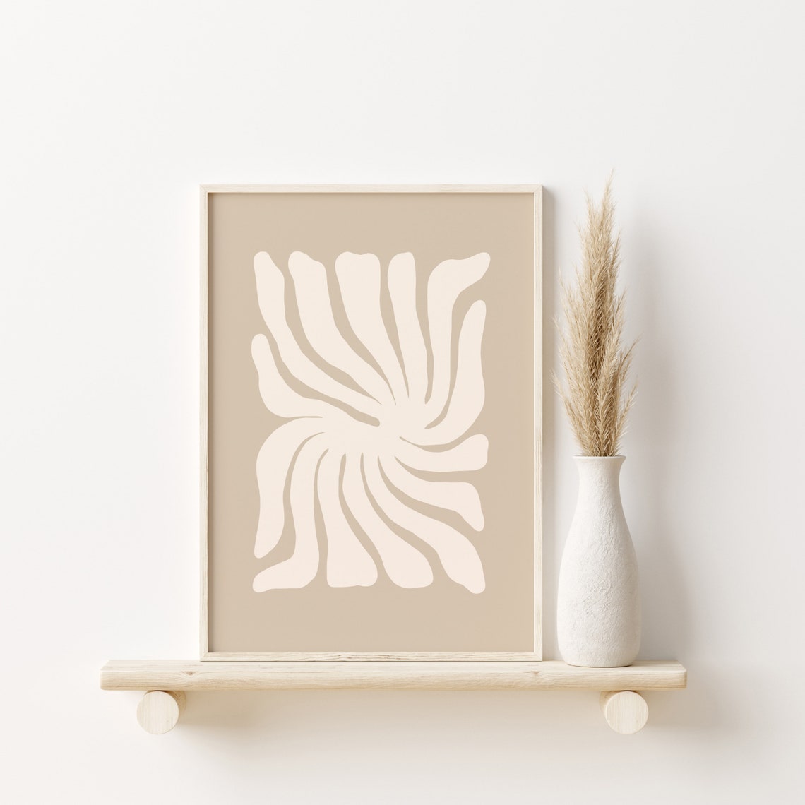 Taupe White Organic Sunburst Modern Abstract Botanical Poster - Image 3