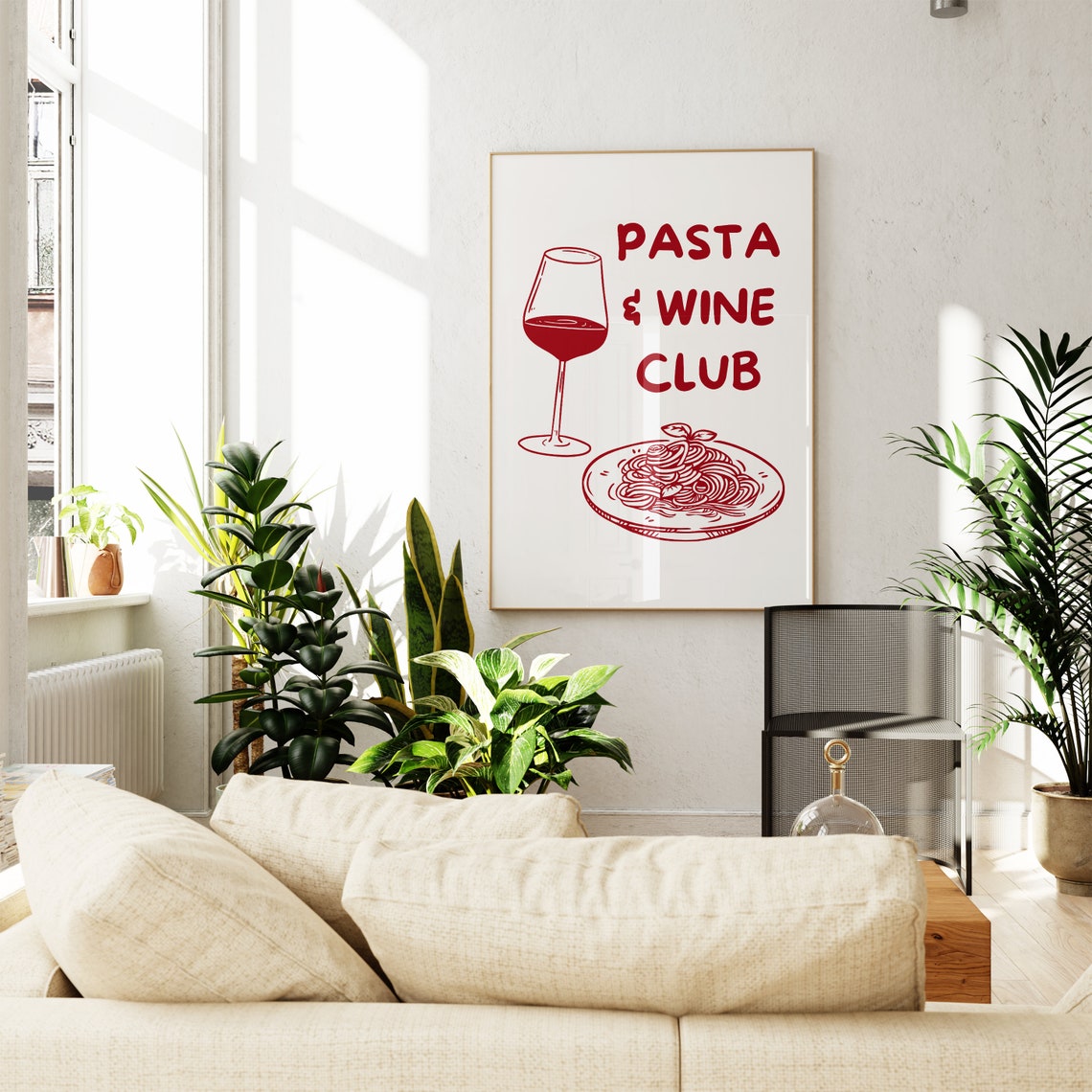 Pasta & Wine Club Red Wine Glass Spaghetti Kitchen Art Poster - Image 4