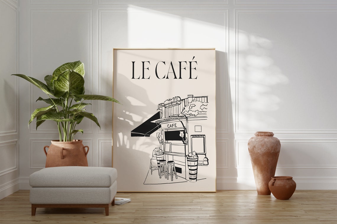Le Cafe Parisian Cafe Storefront Line Sketch French Bistro Poster