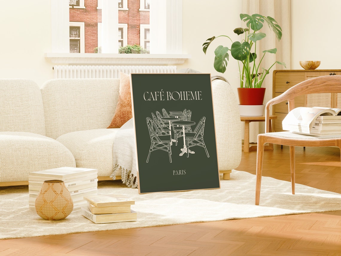 Cafe Boheme Paris Bistro Chairs Elegant Line Art French Poster - Image 3